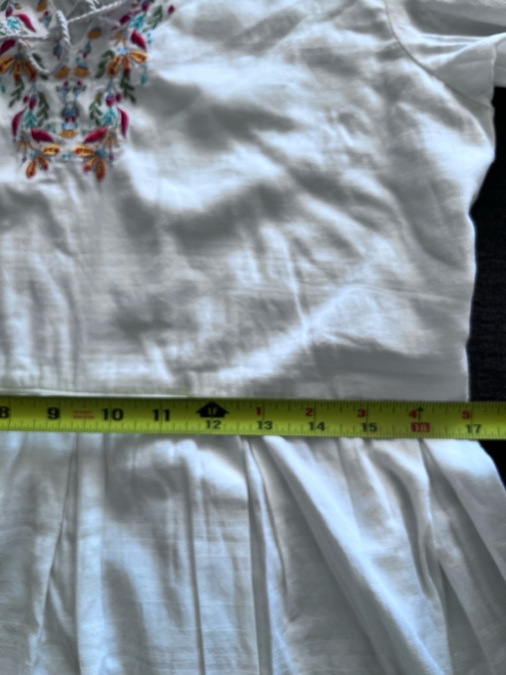 White Cotton Floral Embroidered Peasant Tunic Top Boho Fairycore Tassel Tie - Picture 9 of 9